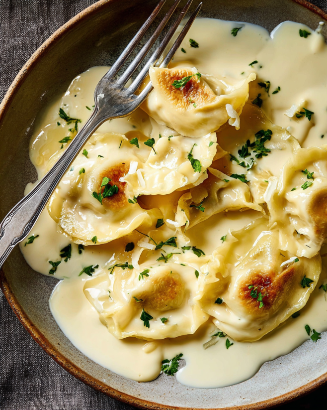 A bowl of ghost purse ravioli.