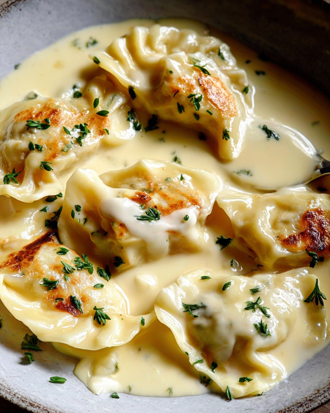 A bowl of ghost purse ravioli.