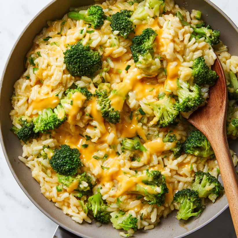 A one-pan cheesy broccoli-cheddar orzo dish.