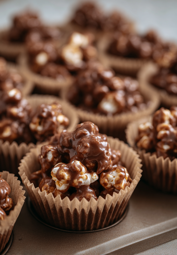 A close up of a chocolate covered marshmallow in a cup.