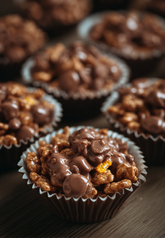 A cupcake with chocolate and caramel toppings.