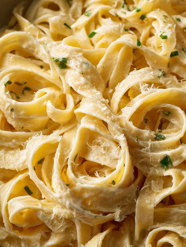 A plate of fettuccine alfredo.