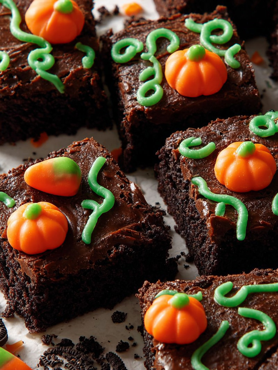 Brownies with pumpkin patch decorations.