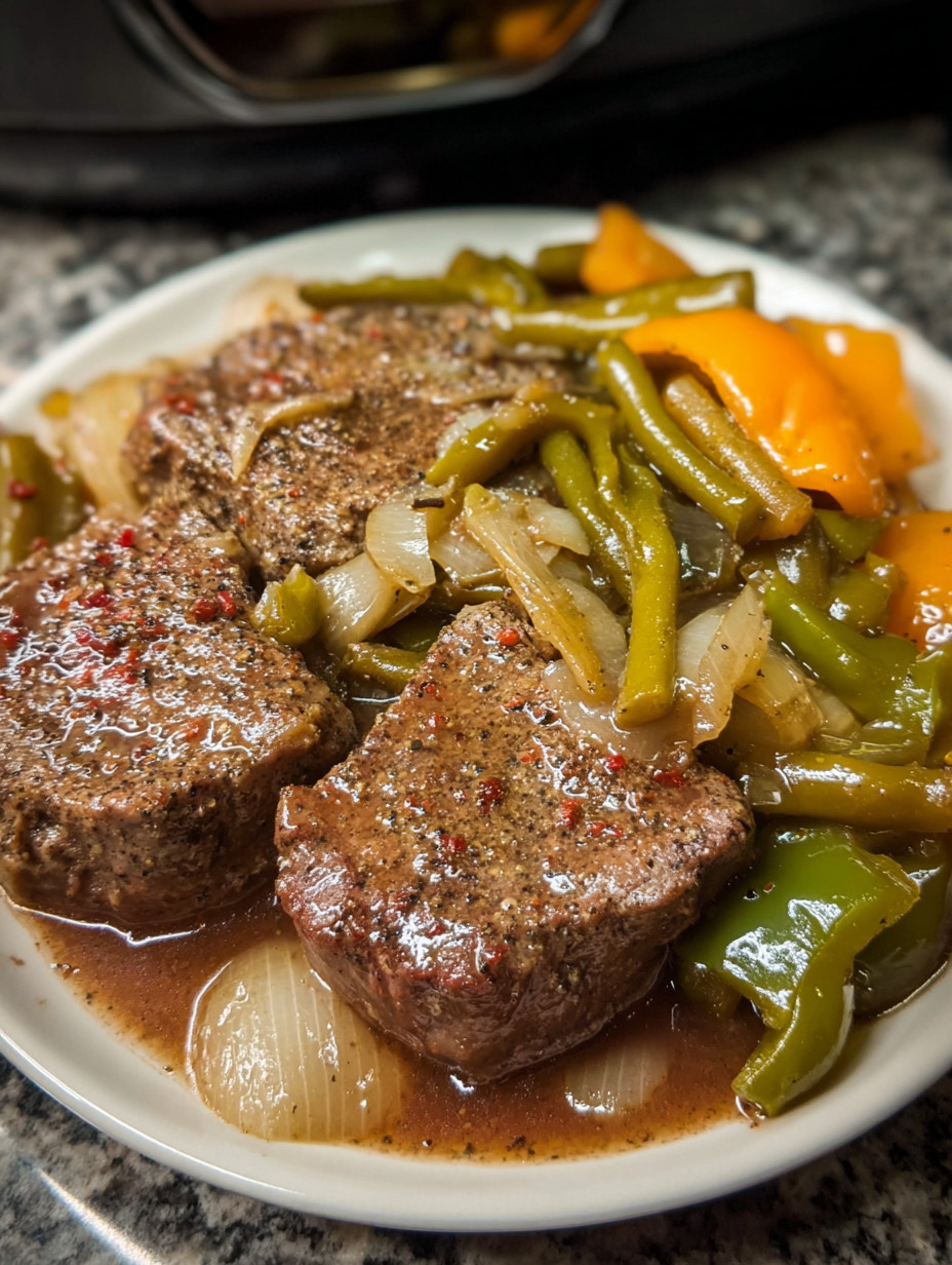A plate of slow cooker cubed steak.