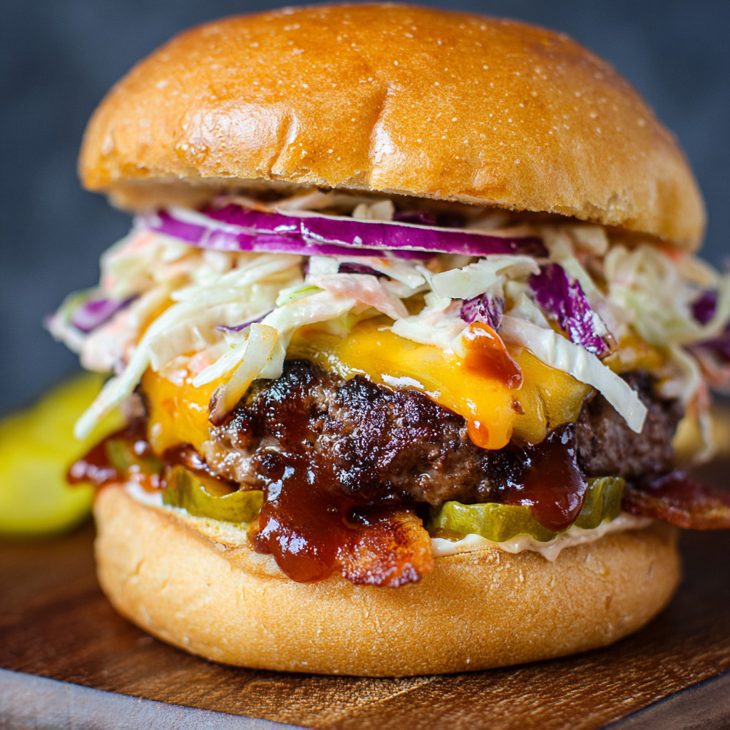 A BBQ Ranch burger with lettuce, tomato, and onion.