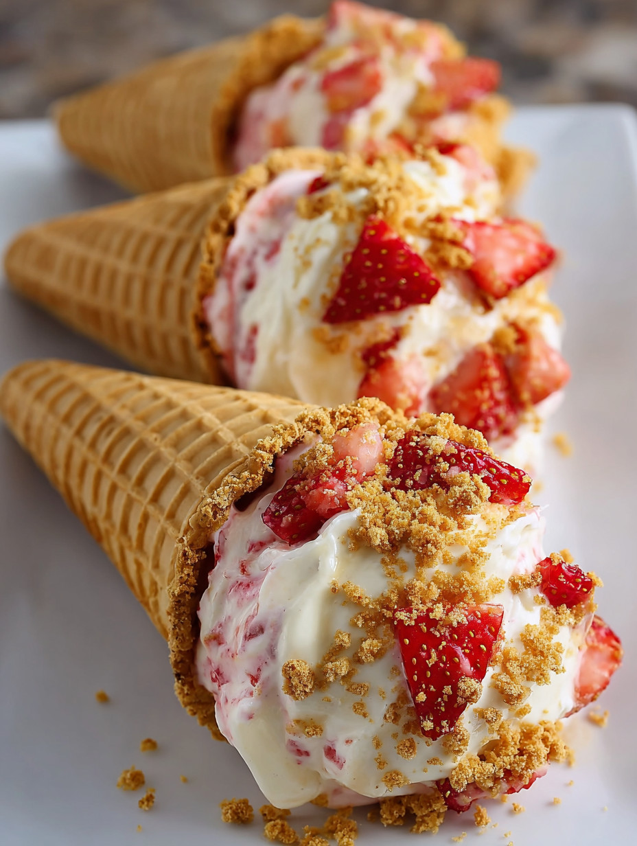 Strawberry Crunch Cheesecake Cones.