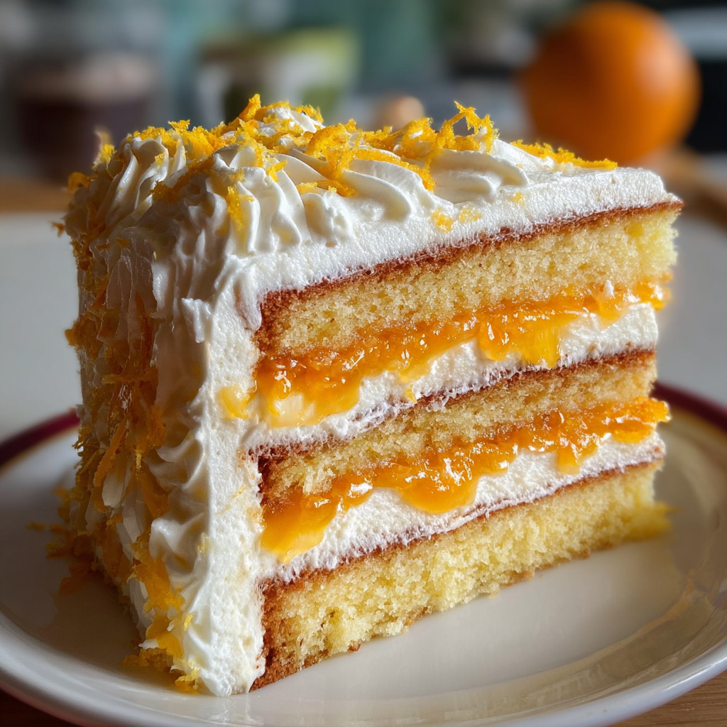 A slice of orange creamsicle cake on a plate.