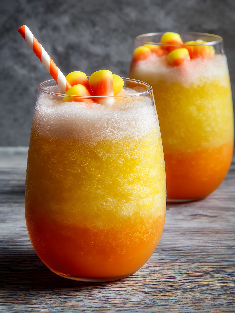 Two glasses of candy corn coladas.