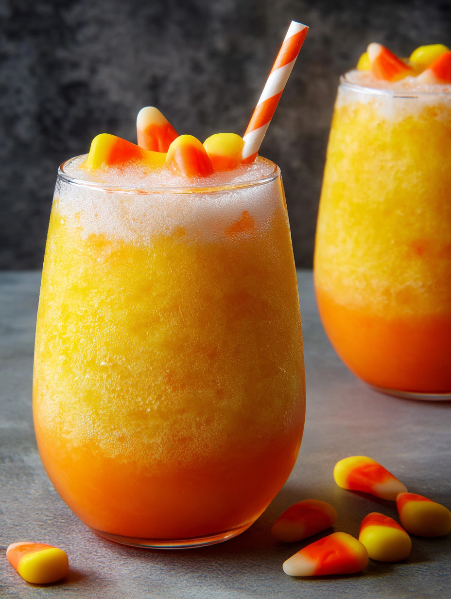 A glass of candy corn colada.