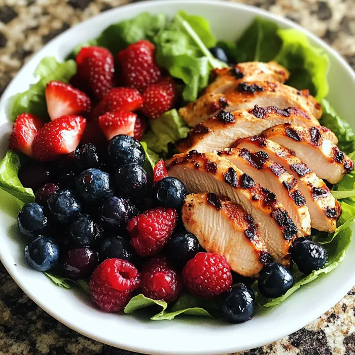 A delicious grilled chicken salad with berries.