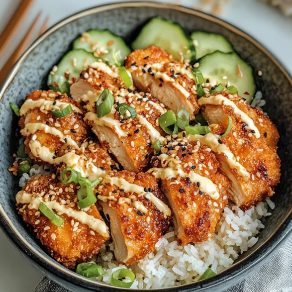 A bowl of crispy bang bang chicken with rice.