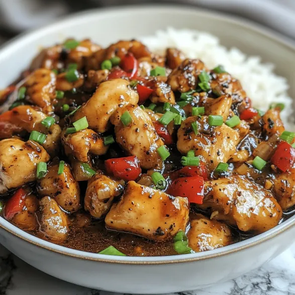 A bowl of black pepper chicken.