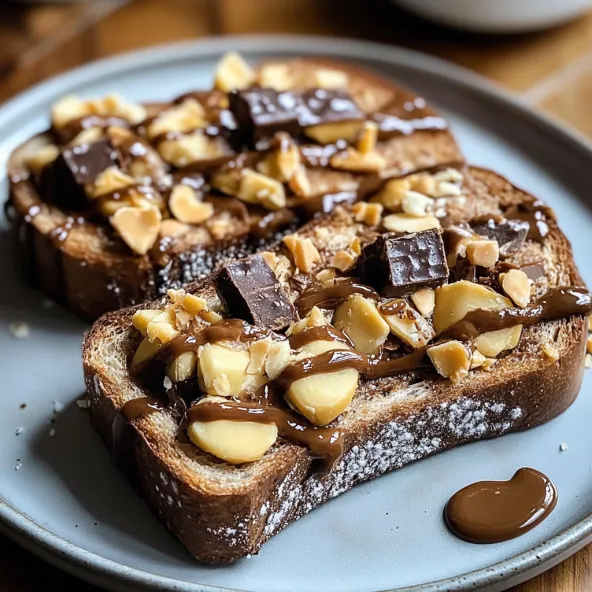 A plate of toast with chocolate and peanut butter.