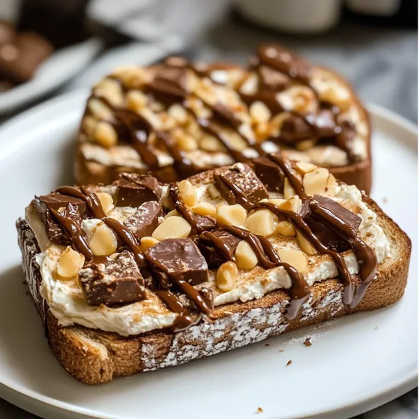 A slice of toast with chocolate and peanut butter.