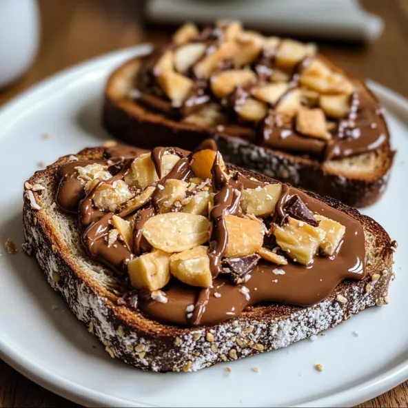A slice of toast with peanut butter and chocolate.