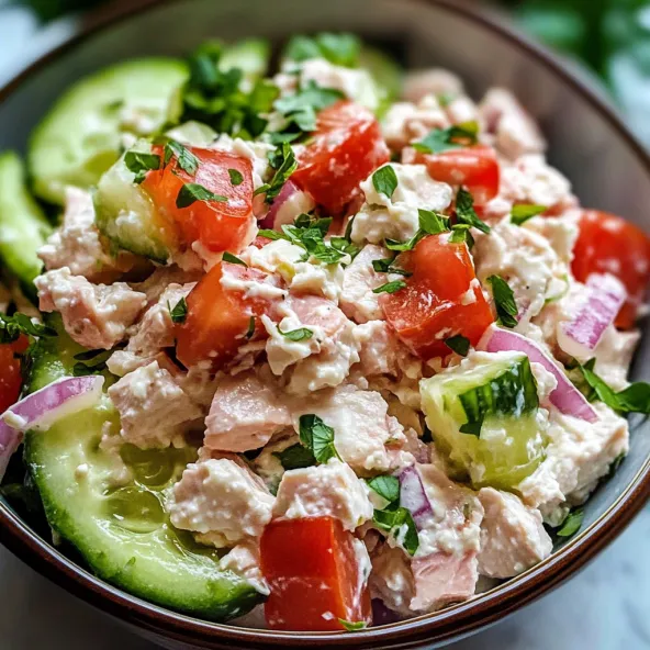 A bowl of tuna and cottage cheese salad.