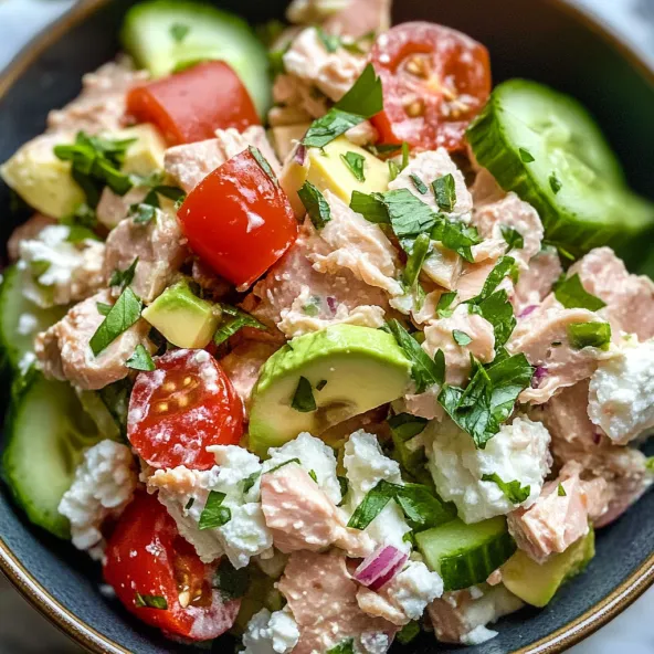 A bowl of tuna and cottage cheese salad.