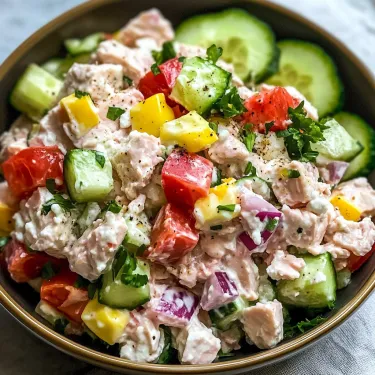 A bowl of tuna and cottage cheese salad.