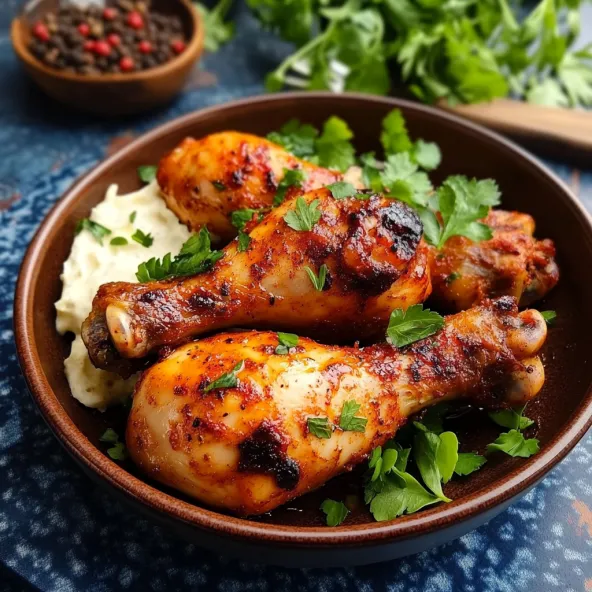 A plate of garlic and paprika chicken drumsticks.