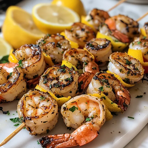 Grilled Lemon Herb Shrimp Skewers.