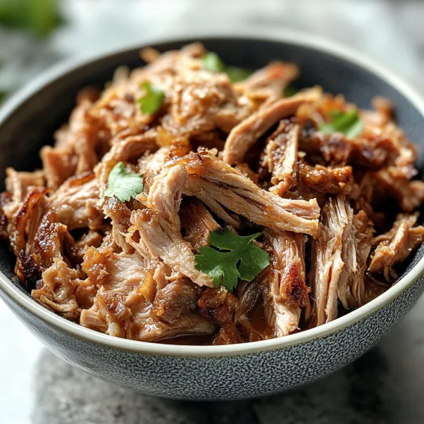 A bowl of pork carnitas with green onions.