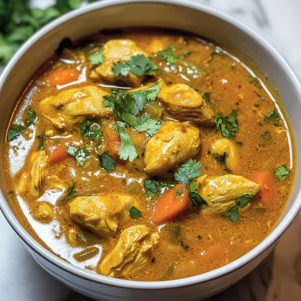 A bowl of yellow chicken curry.
