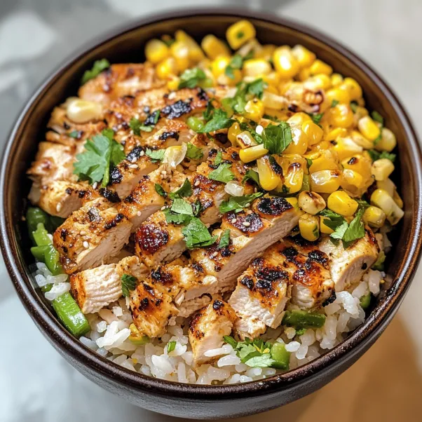 A bowl of chicken and rice.