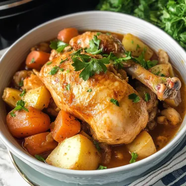 A bowl of food with a chicken breast and potatoes.
