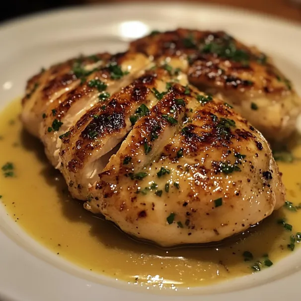 Chicken with herbs on a plate.