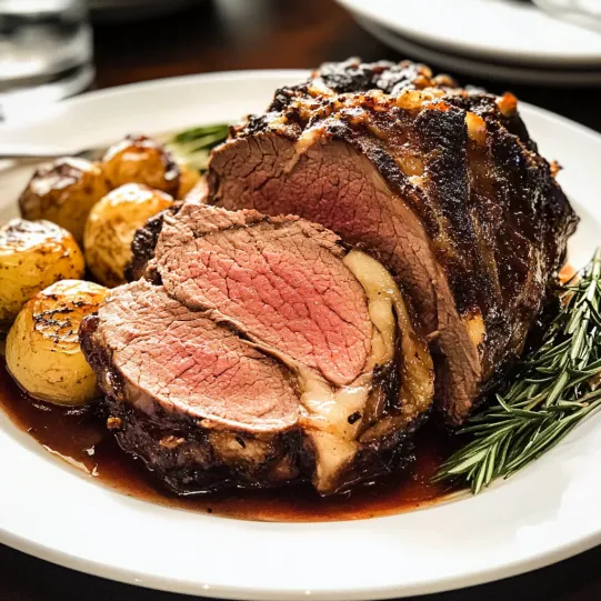A roast beef dinner with potatoes and gravy.