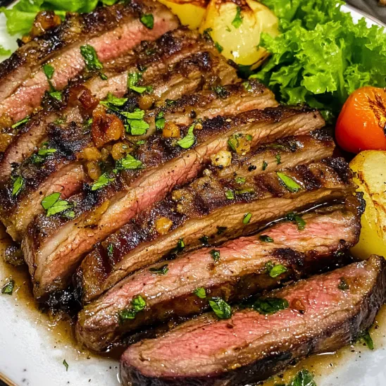 A plate of food with a steak and vegetables.