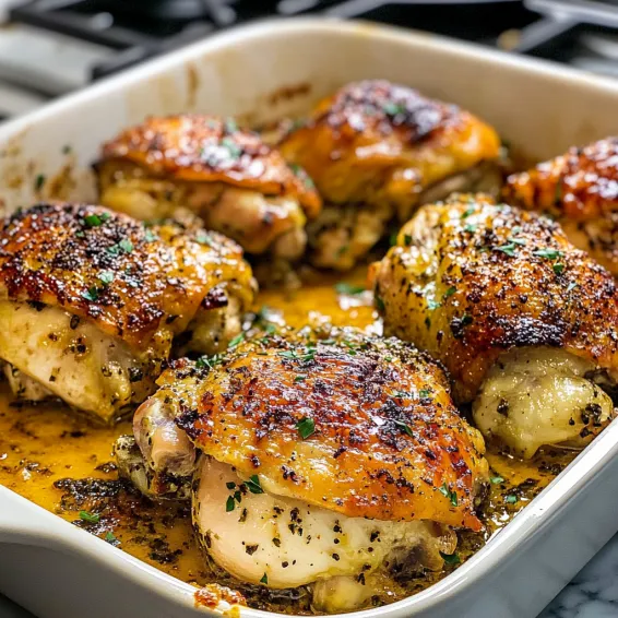 A pan of chicken with herbs and spices.