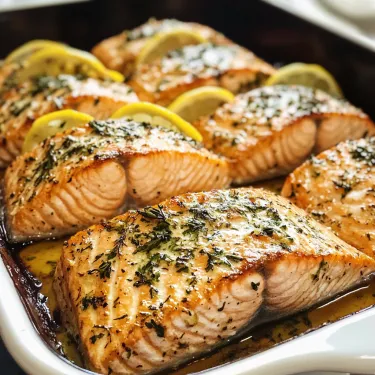 A pan of fish with lemon wedges on top.