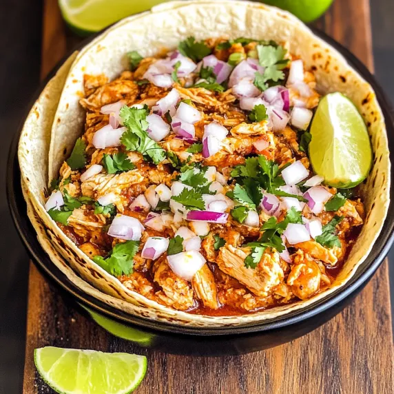 A bowl of chicken with onions and limes.