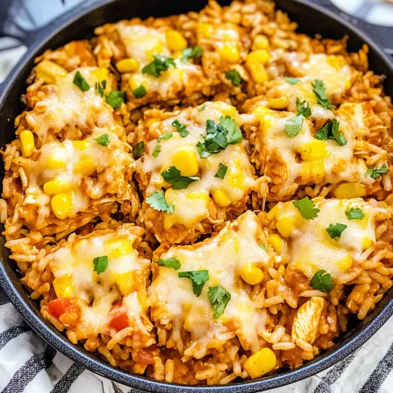 A bowl of rice with cheese and corn.