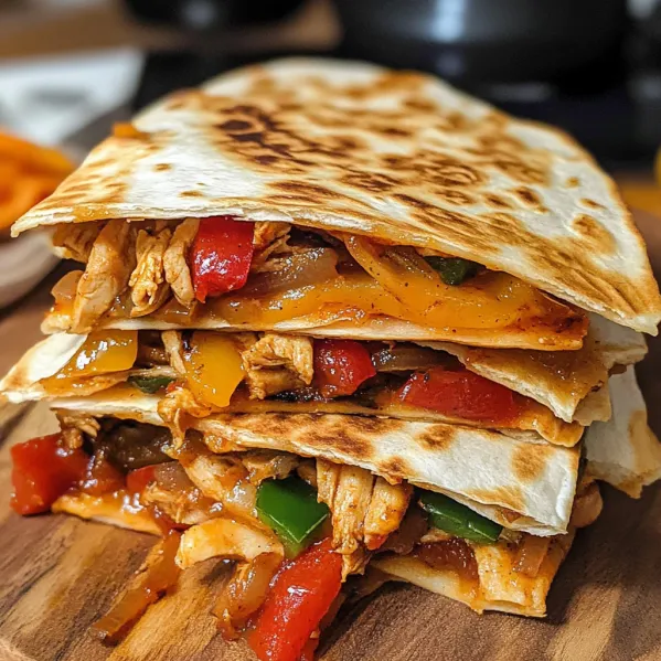 A stack of chicken tacos on a table.