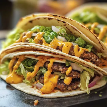 Two tacos with meat and lettuce.