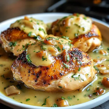 A plate of food with chicken and mushrooms.