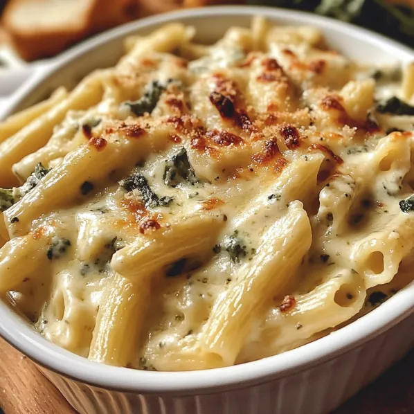 A bowl of pasta with cheese and broccoli.