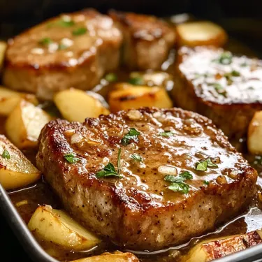 A pan of meat and potatoes.