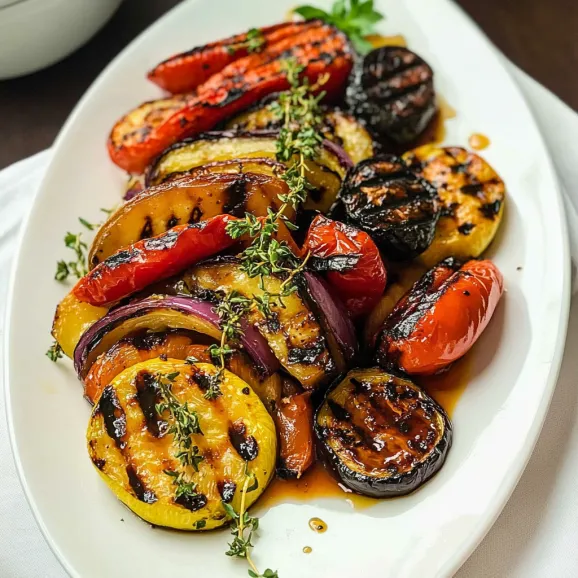 A plate of grilled vegetables.