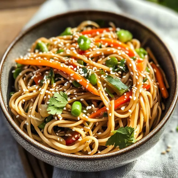 A bowl of noodles with vegetables.