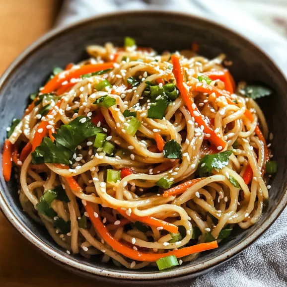 A bowl of noodles with vegetables.