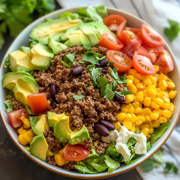 A bowl of food with tomatoes, corn, and avocado.
