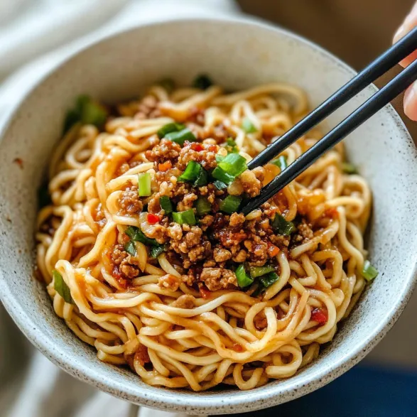 A bowl of noodles with chopsticks.