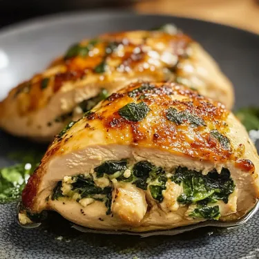 Two pieces of chicken with green vegetables on a plate.