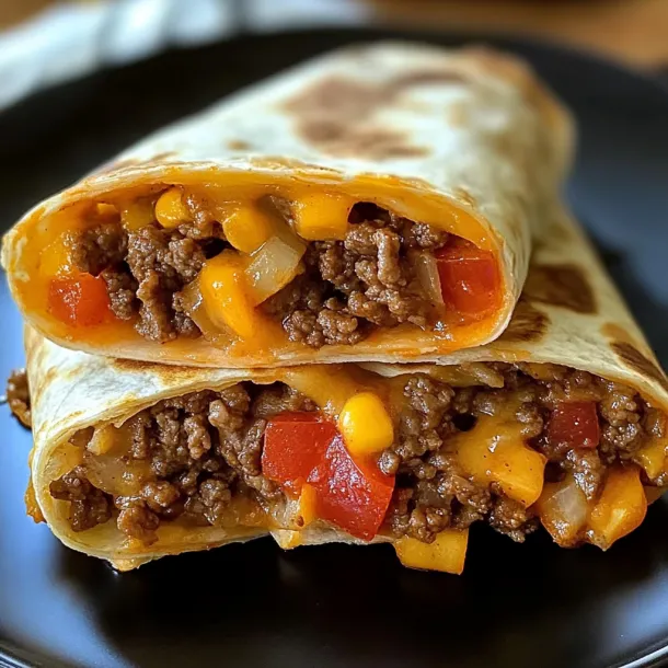 A burrito with meat and vegetables on a plate.