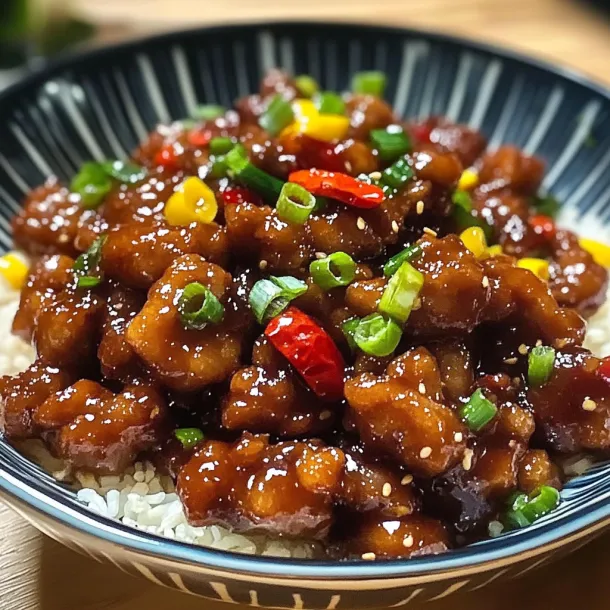 A bowl of chicken and vegetables.