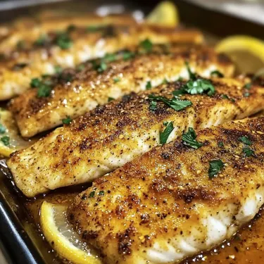 Fish with lemon slices on top.