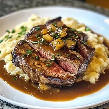 A plate of meat and potatoes.